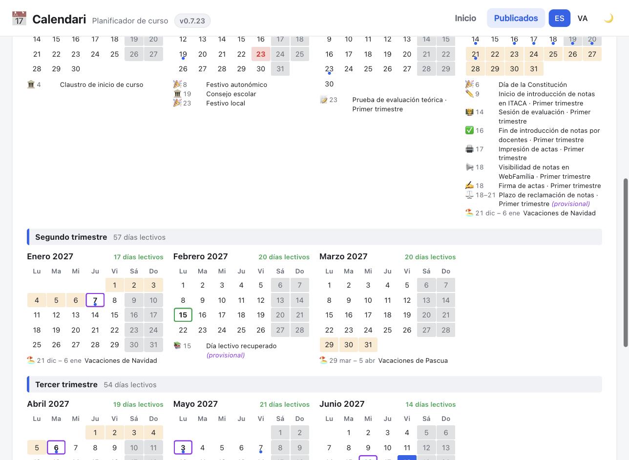 Calendari, un planificador de curso para conservatorios